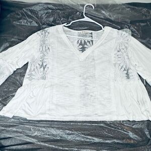 POL White Lace Accent Women's Blouse
